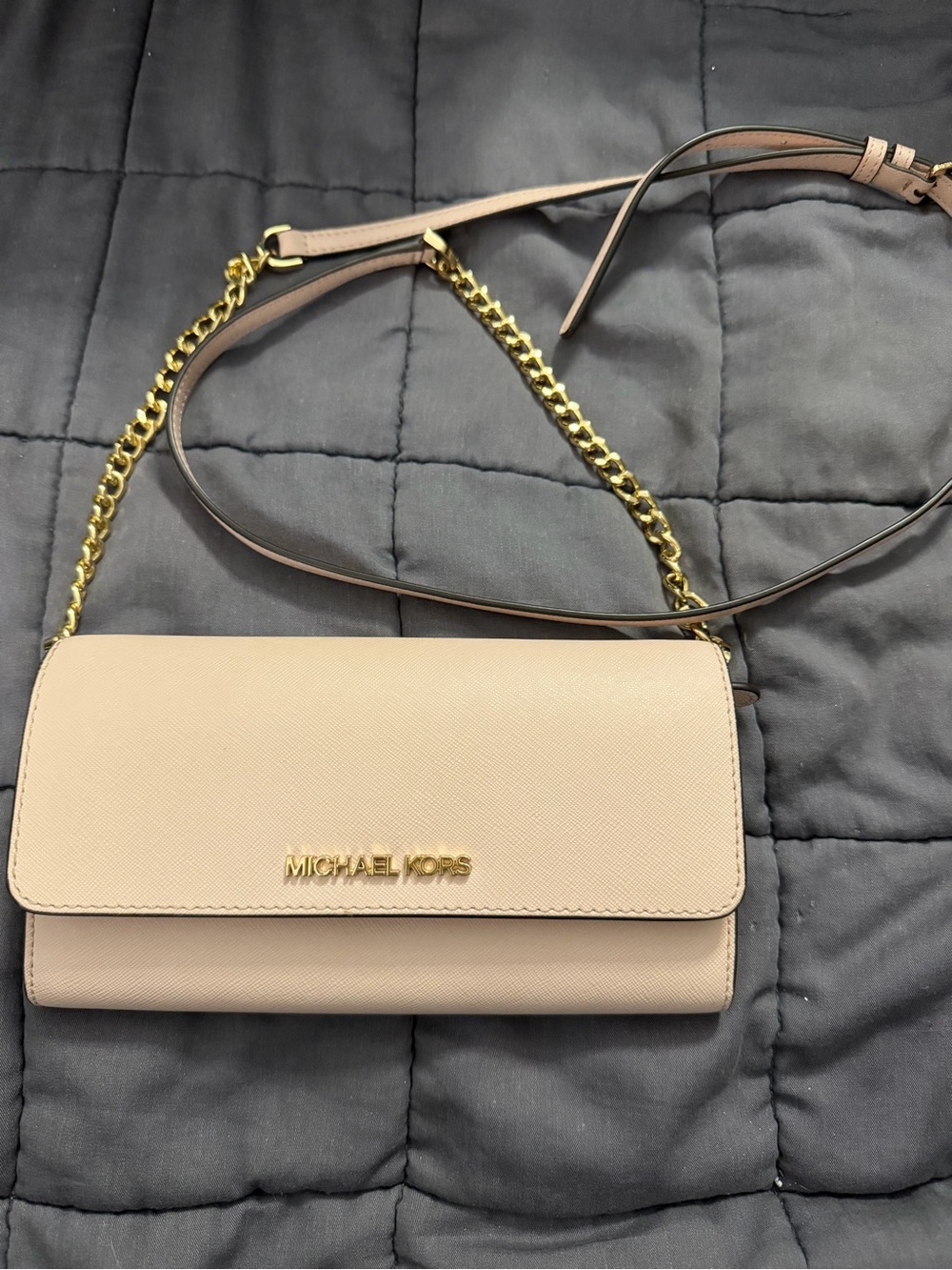 Michael Kors Nude Pink Leather Crossbody with Gold Chain
